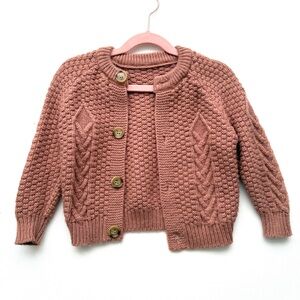 Handmade Soft Chunky Cable Knit Kids Cardigan - Dusty Rose Size 4T-5T